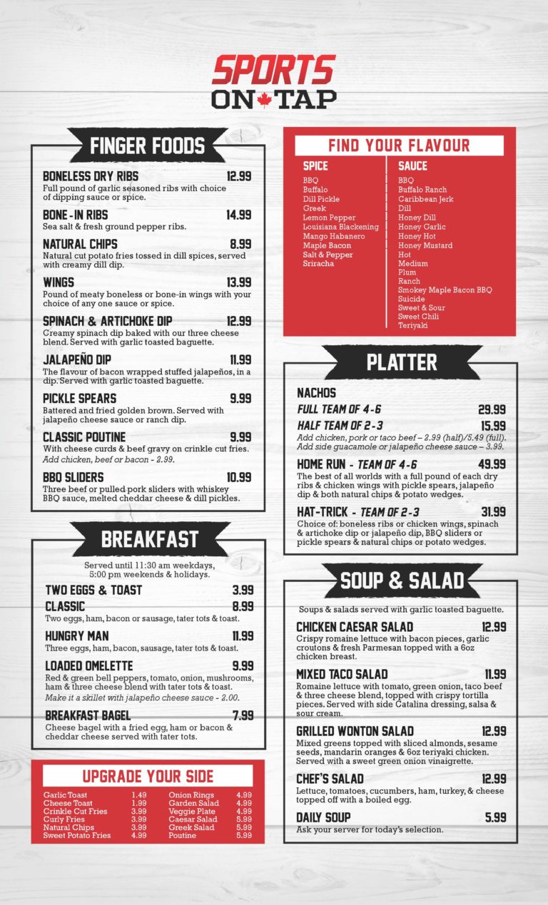 Menus & Specials Sports On Tap