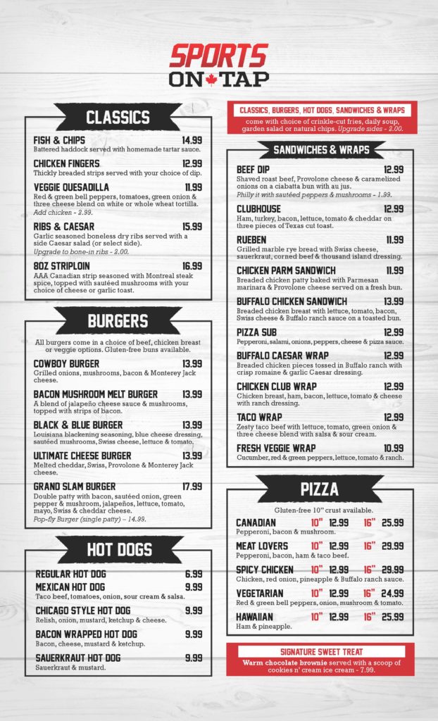 Menus & Specials Sports On Tap
